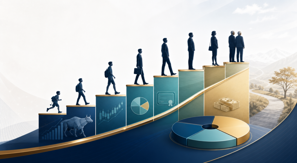 Asset allocation age — Asset allocation by age chart comparing modern flexible strategy with the 110 minus age rule