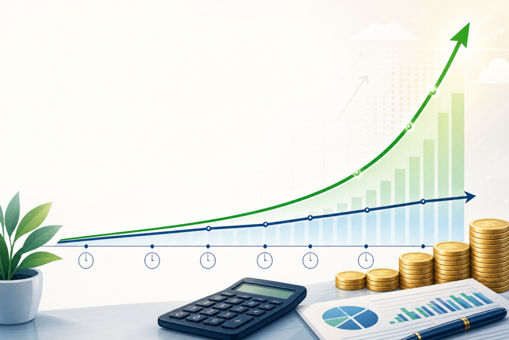 Beat slow growth — Illustration about accelerated compounding investing math turning small consistent gains into long-term growth.