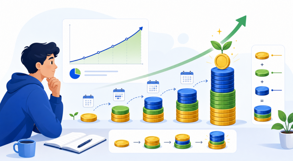 Simple chart showing compound interest growth over time for beginners